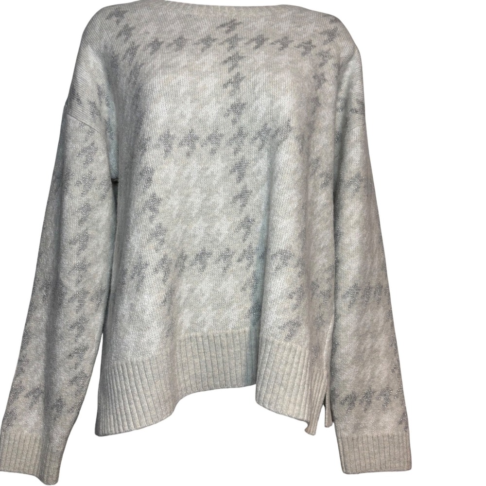 525 Women's Sz large Houndstooth Crewneck Pullover knit‎ Sweater holiday Xmas